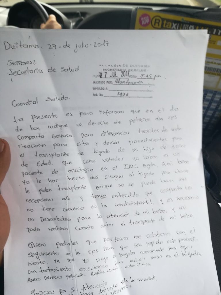 Solicitud a Secretaría de Salud Duitama