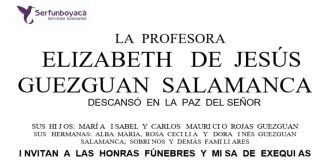 La profesora Elizabeth de Jesús Guezguan, descansó en la paz del señor