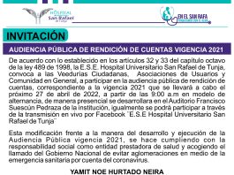 Invitación audiencia pública de rendición de cuentas vigencia 2021